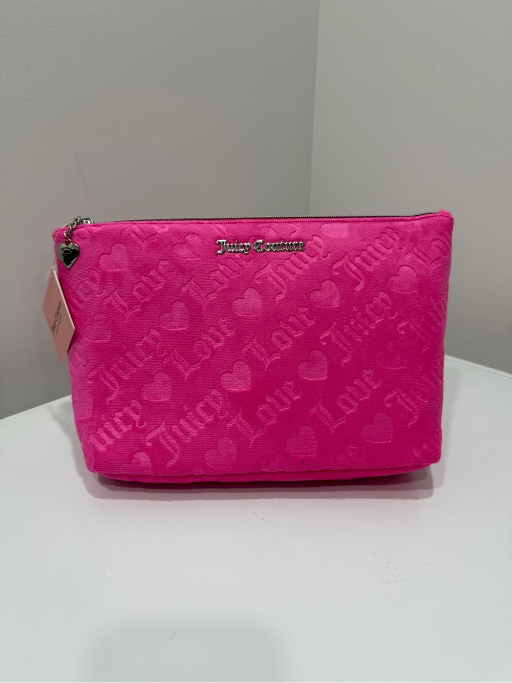 Juicy Couture Hot Pink Velvet Logo Cosmetic Pouch